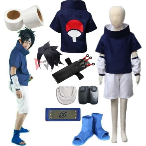 Anime Uchiha Sasuke Cosplay Costume Wig Prop Bag Boots Headband Adult Child Full Set For Halloween Comic Halloween