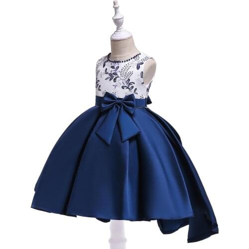 Long Tail Embroidery Flower Beading Super Bow Formal Dresses for Girls Kids Clothes Girl Wedding Evening Dress 3-10 Years