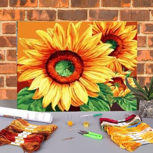 Sunflowers Abstract Modern Printed 11CT Cross-Stitch Full Kit Embroidery DMC Threads Handicraft Knitting work Counted