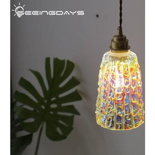 Japanese Style Retro Nordic Homestay Pendant Lights Dining Room Bedside Bar Counter Porch Brass Glass Pendant Lamp Vintage Lamp