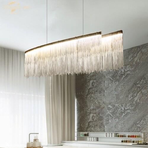 Postmodern LED Pendant Lights Luxury Rectangle Tassel Indoor Lamp for Living Room Bedroom Dining Room Kitchen Villa