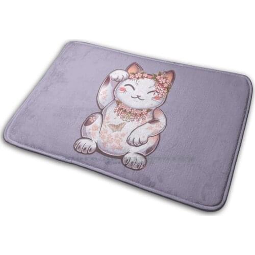 Hanami Maneki Neko : Shun Mat Rug Carpet Anti-Slip Bedroom Entrance Door Mat Hanami Maneki Neko Beckoning Lucky Cat Pattern