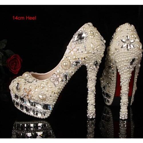 Luxury14cm High-heeled Bridesmaid Pears Beaded Bridal Shoes Crystal Diamond Lady Shoe for Wedding Party Ball Prom Pageant Event