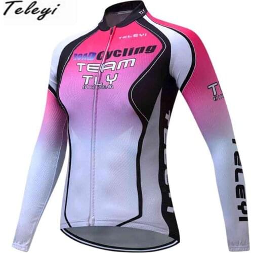 Pink Jersey TELEYI Women Bicycle Cycling Jersey long sleeve Bike roupa ciclismo Spring Cycling Clothing Tops