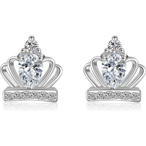 925 Sterling Silver Fashion Crown Design Shiny Zircon Stud Earrings for Women Girls Jewelry Christmas Gift Hot Sale Wholesale