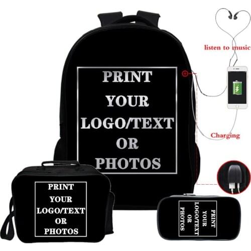 Droshipping Csutom Laptop Backpack 16 Inch Usb Charging Waterproof School Bag Teenager Students Custom Name Logo Pattern Bookbag