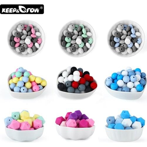 Keep&Grow 20Pcs Silicone Beads Food Grade Baby Teethers Silicone Teething Necklace DIY Jewelry Making Nursing Toys Accessories