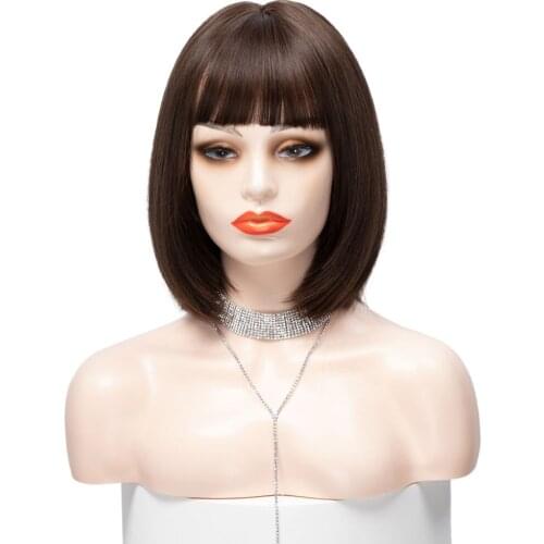 Synthetic Short Brown Hair Wigs With Bang Straight Womens Natural Wigs For Women Cosplay Wigs BY165