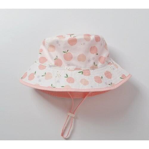 Sun Hat Girl Baby Summer Beach Bucket Cap UV Protection Fruit Peach With String Breathable Holiday Outdoor Accessory For Kids