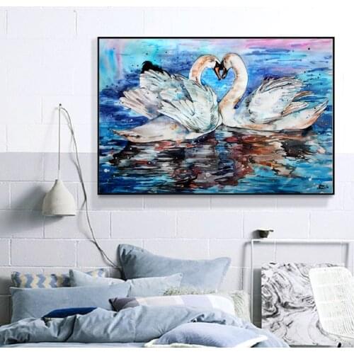 Modern Large Water Color Swan Animal Love Weed Posters Canvas Wall Art Prints Posters Prints for Living Room Home Decor