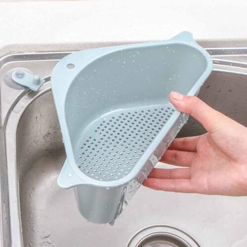 Kitchen Triangular Sink Strainer Drain Vegetable Fruite Drainer Basket Suction Cup Sponge Holder Storage Rack Sink Filter Shelf