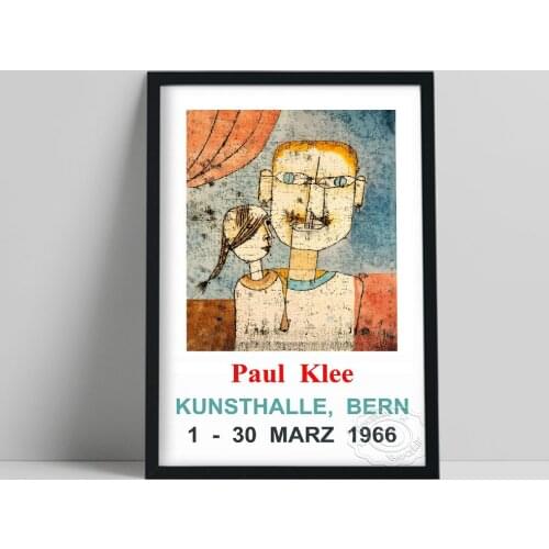 1966 Paul Klee Vintage French Exhibition Poster, Klee Adam And Little Eve Canvas Painting, Blue Background Abstract Home Decor