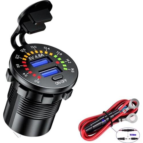 12V Dual USB4.8A Fast Car Charger Socket Power Outlet W/ LED Digital Voltmeter With Digital Voltage Display Power Adapter Outlet