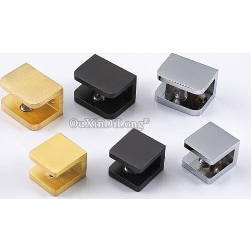 HOT 8PCS Pure Brass Thicken Glass Clamps Board Partition Frame Shelves Fixed Holder Brackets No Drilling Chrome/Gold/Black
