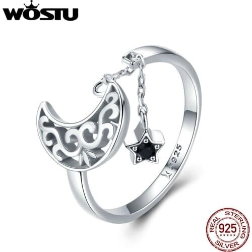 WOSTU Authentic 100% 925 Sterling Silver Moon Stars Rings For Women Original Luxury Ring Fashion Classic Jewelry Gift CQR479