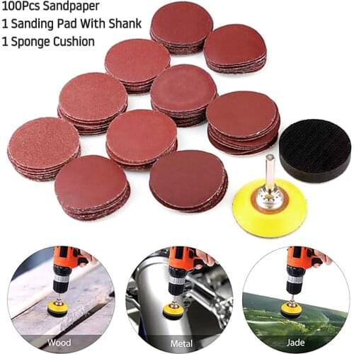 100pcs Mix Sanding Sandpaper Abrasive Tool with Shank Sanding Back-up Pad Self Stick Power Tools Accessories