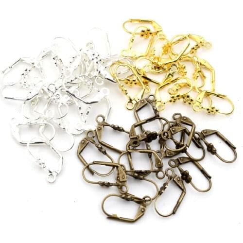20*10mm 50pcs High Quality 3 Colors Plated Flower Brass French Earring Hooks Wire Settings Base Settings Whole Sale