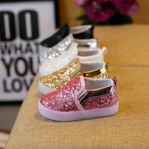 2021 Spring and Autumn Light-on Boys and Girls Luminous Sequin Shoes LED Flash Lamp Korean Style Childrens Shoes Shoe for Boys