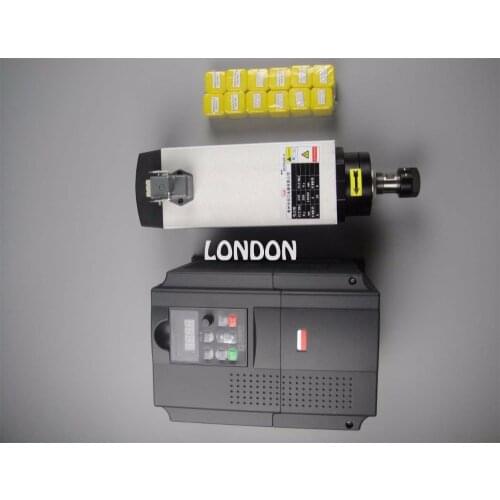 4KW square ER20 AC220V air cooling spindle with 4KW matched VFD inverter+12 pieces ER20 collets