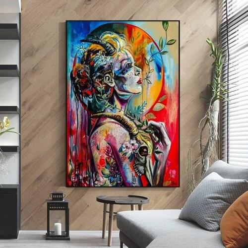 Abstract Flower Girl Canvas Graffiti Art Canvas Paintings on The Wall Colorful Girl Posters and Prints Pictures for Home Decor
