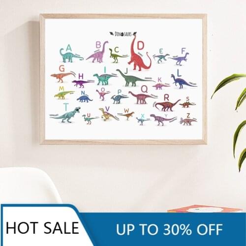 Alphabet Dinosaur Animal Wall Art Canvas Painting Poster Print ABC Learn Letter Educational Nursery Classroom Boy Kids Room Deco