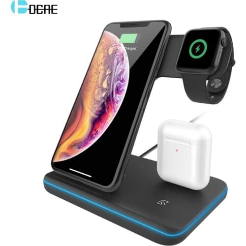 15W Fast Qi Wireless Charger Stand For iPhone 12 11 XS XR X 8 3 in 1 Charging Dock Station for Apple Watch 6 5 4 3 2 Airpods Pro