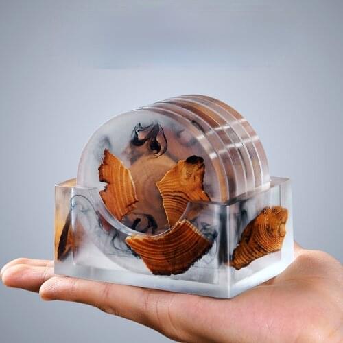 Wood Coaster Resin mixed roung square cup coaster teapot mats kitchen appliance