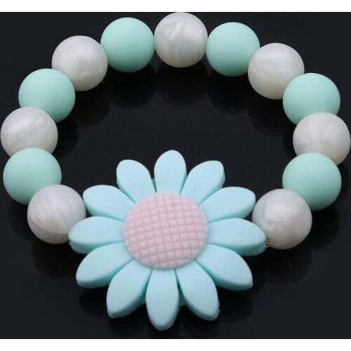 Baby Bracelet Teether Crochet Chewable Flower Shaped Teething Toys Silicone Beads Baby Rattle Stroller Accessories Toys