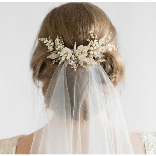 White Flower Bridal Hair Comb Pearl Beads Wedding Hair Accessories Women Headpiece Girls Hair Vine Party Hair Jewelry