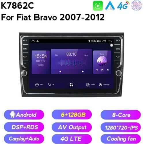 IPS WIFI 6G RAM Android Car DVD Player For Fiat Bravo 2007 2008 2009 2010 2011 2012 Radio GPS Navigation Suport Rear Camera DVR