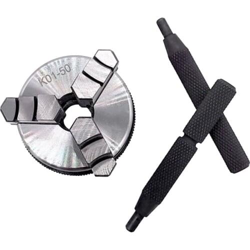 K01-50 Lathe Mini Chuck 3 Jaws Woodworking Hand Chuck with Mounting Thread Screw Rod Self-Centering Lathe Chuck Tool 50mm