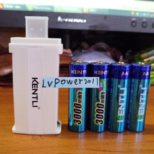 KENTLI 4pcs 1.5v 3000mWh AA rechargeable Li-polymer li-ion polymer lithium battery +1 USB smart Charger
