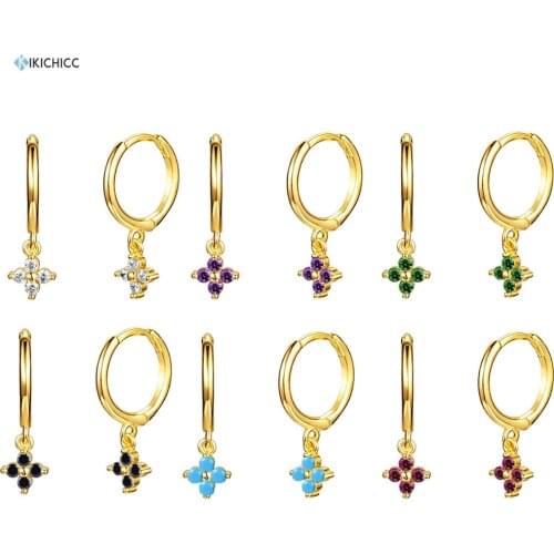 KIKICHICC 925 Sterling Silver Gold Four Zircon Charm Drop Earring Dangle Tiny Women Piercing Clips Pendiente Fine Jewelry Party