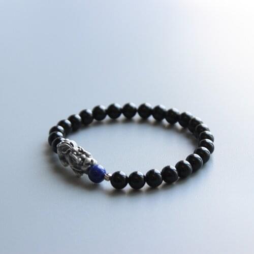 Chinese Traditional Pixiu Dragon Charm Black Obsidian Beads Stretch Bracelets For Men Women Lucky Jewelry Unique Bracelet Gift