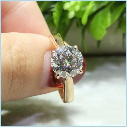 14k Yellow Gold moissanite Ring classic 4 Prong Setting Moissanite Stone VVS1 Brilliant Round Cut Anniversary Engagement Ring
