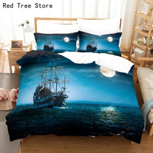 Sea Boat Digital Print Bedding Set Duvet Cover Pillowcase Sets for Double Bed Comforter Bedlinen King Queen Size Adult Textiles