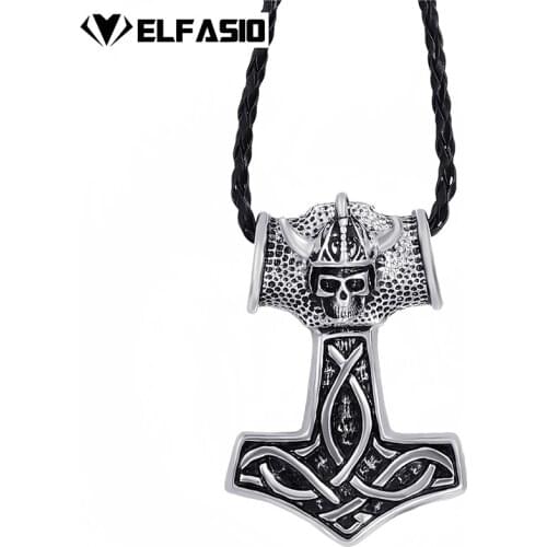Mens Boys Large Thors Hammer Skull Knight Mjolnir Pewter Pendant with 24" Necklace Jewelry LP294