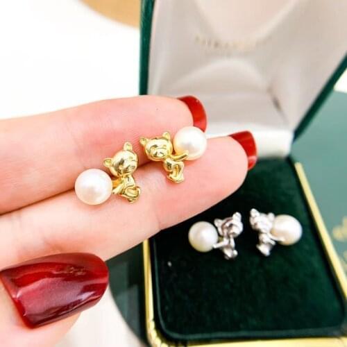 Cute Lovely 925 Sterling Silver Earrings Findings Mountings Settings Jewelry Parts Fittings for Coral Jade Agate Beads Crystal