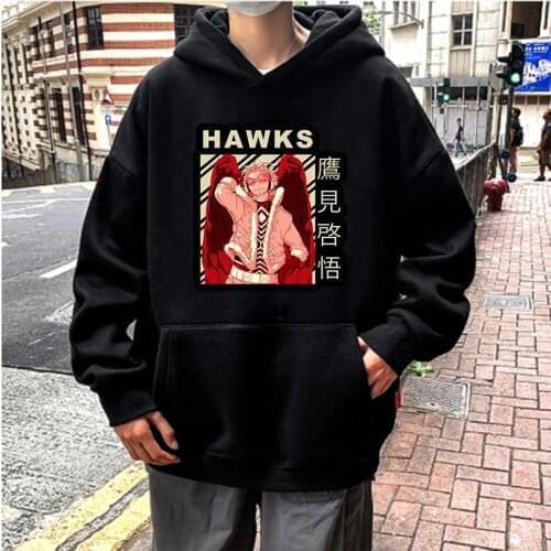 Hawks My Hero Academia Anime Printing Hooded Tops Men Daily Casual Oversize Sweatshirt Pullover Long Sleeve Male Hoodies