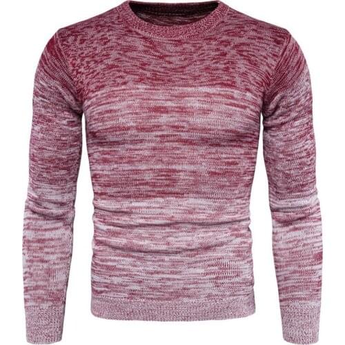 Winter Autumn Men Round Neck Slim Long Sleeve Color Block Patchwork Knitted Casual Pullover Sweater Male Warm Knitwear