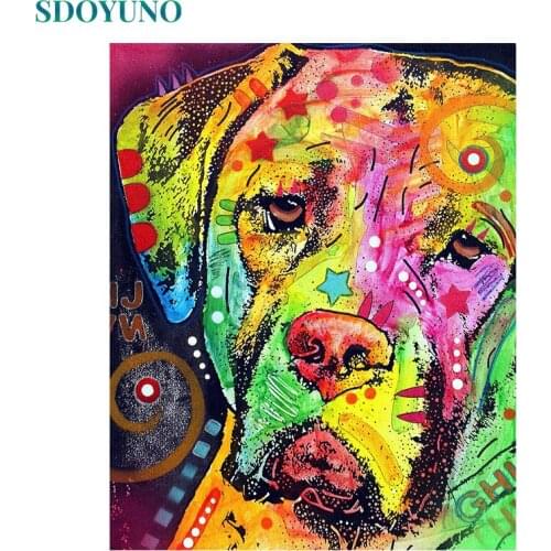 SDOYUNO Oil Paint By Numbers Kits Colorful Animals 60x75cm Painting By Numbers On Canvas Dogs Frameless DIY Nmuber Painting