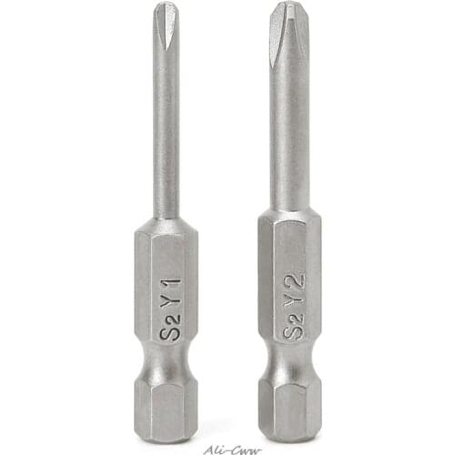 2 Pcs 50mm Magnetic 1/4'' Hex Shank Tri-wing Y Tip Head Screwdriver Bits Set