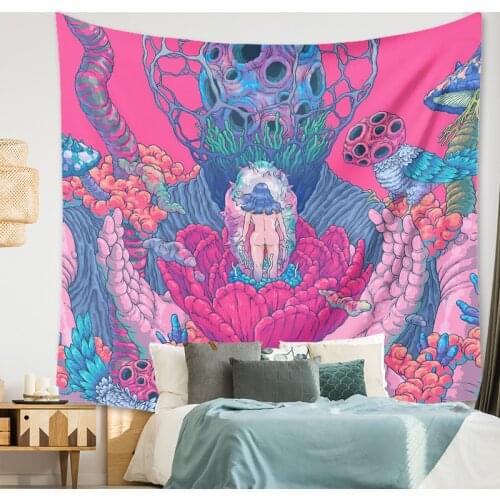Psychedelic Home Decor Wall Tapestry Hanging Huge Mushroom House Fairyland Bohemian Tapestry Room Decoration Wall Tapestry