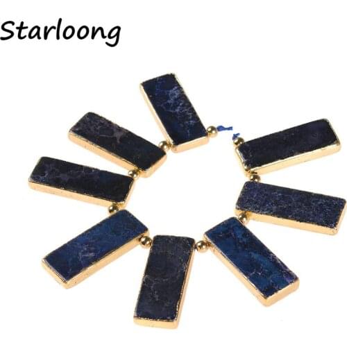Natural Rectangle Emperor Imperial Jsapers Slice Beads Gem Stone Gold Edged Loose Strand Nugget Beads for DIY Jewelry Makinge