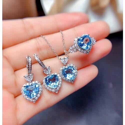 New imitation natural Swiss Topa blue set ring pendant earrings Mozambique garnet earrings