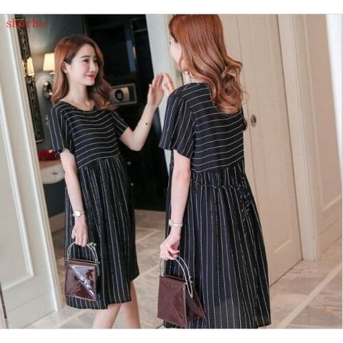 Maternity wear summer new chiffon maternity dress Fashion stripe long paragraph loose large size maternity dress