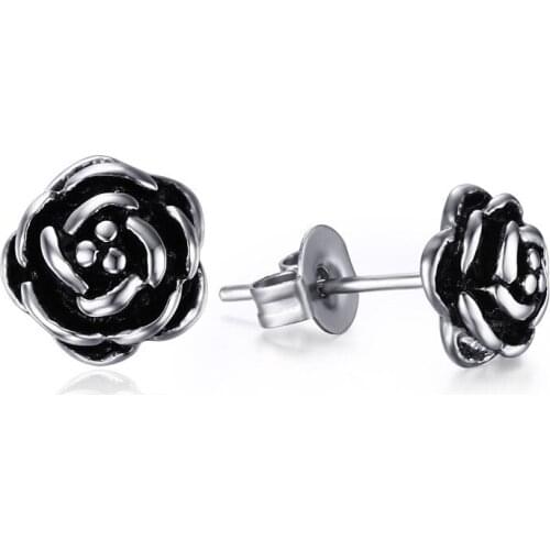 Fashion jewelry wholesale, stainless steel casting flower-shaped earrings, ladies rose earrings