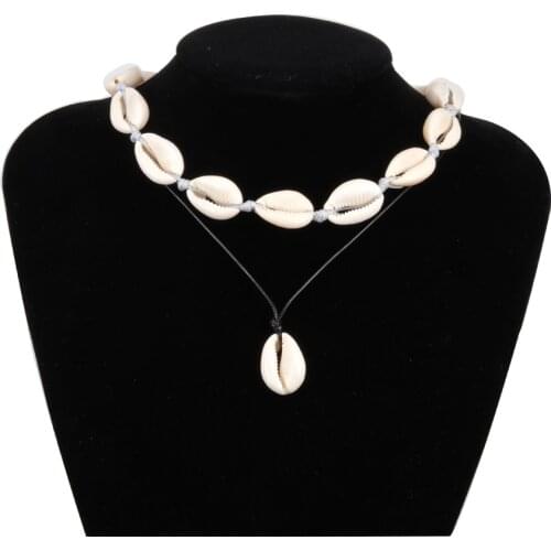 Bohemian Beach Shell Choker Necklace Natural Conch Seashell Black Rope Chain Necklace Charm Cowrie for Women Summer Jewelry Gift