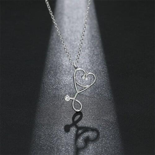 High Quality Gold Color Stethoscope Pendant Necklace Heart Doctor Nurse Medical For Women Necklace