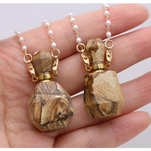 Natural Stone Perfume Bottle Pendant Exquisite Section Pink Crystal For Jewelry Making Charms DIY Necklace Accessory